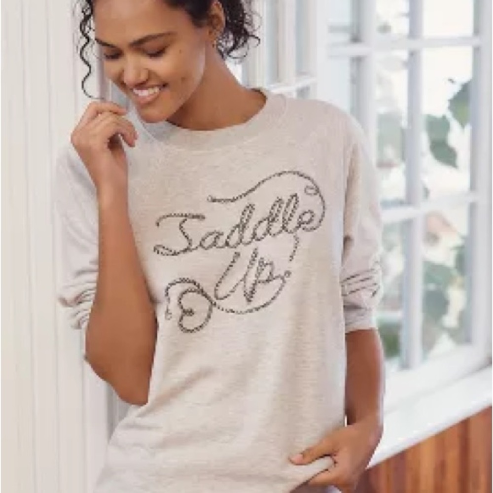 BY ANTHROPOLOGIE CREW-NECK GRAPHIC SWEATSHIRT | SADDLE UP | Western Boho | Large